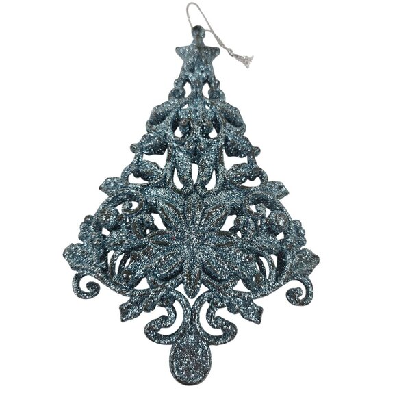 Vintage Filigree Christmas Tree Ornaments Set of 7 Tree Heart Star Glitter - Picture 3 of 10